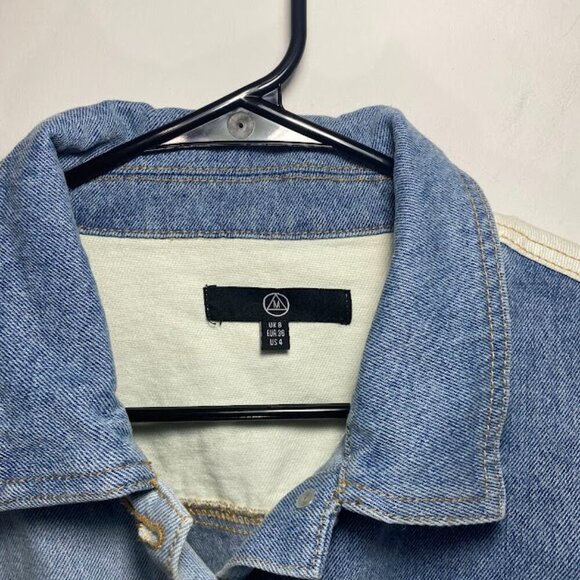 Missguided Blue Colorblock Cropped Denim Jacket - Picture 3 of 5